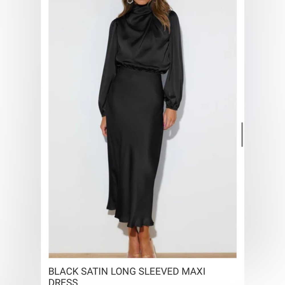 Black satin long sleeve dress